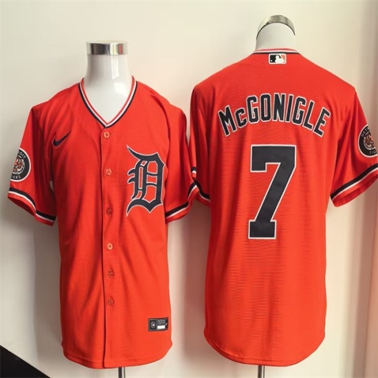 Men's Detroit Tigers #7 Kevin McGonigle Orange Cool Base Stitched Baseball Jersey - Ujersey