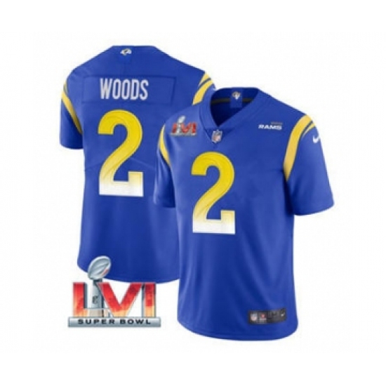 Men's Los Angeles Rams #2 Robert Woods Royal 2022 Super Bowl LVI Vapor Limited Stitched Jersey - Ujersey