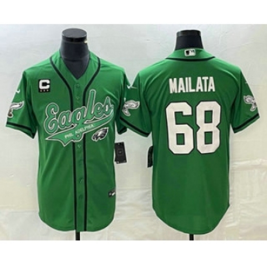 Men's Nike Philadelphia Eagles #68 Jordan Mailata Green C Cool Base Stitched Baseball Jersey - Ujersey