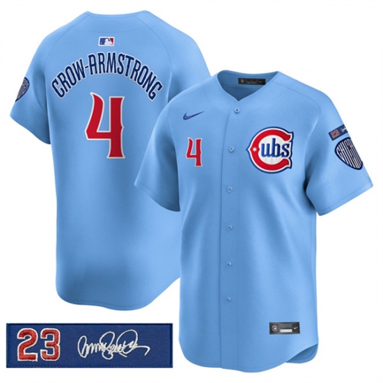 Men's Chicago Cubs #4 Pete Crow-Armstrong Blue 'Ryne Sandberg Tribute' Vapor Limited V3 Stitched Baseball Jersey - Ujersey