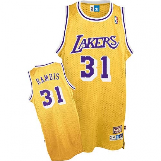 Men's Mitchell and Ness Los Angeles Lakers #31 Kurt Rambis Authentic Gold Throwback NBA Jersey - Ujersey