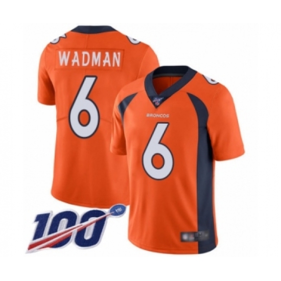 Men's Denver Broncos #6 Colby Wadman Orange Team Color Vapor Untouchable Limited Player 100th Season Football Jersey - Ujersey