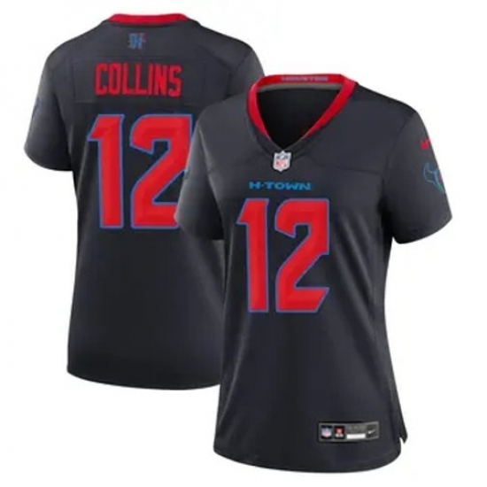 Women Houston Texans #12 Nico Collins Navy 2024 2nd Alternate F U S E Vapor Stitched Jersey - Ujersey