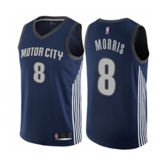 Men's Detroit Pistons #8 Markieff Morris Authentic Navy Blue Basketball Jersey - City Edition - Ujersey