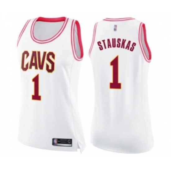 Women's Cleveland Cavaliers #1 Nik Stauskas Swingman Whit Pink Fashion Basketball Jersey - Ujersey