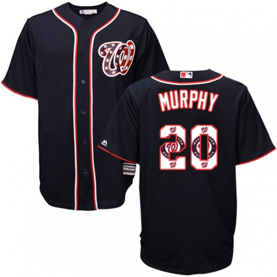 Men's Majestic Washington Nationals #20 Daniel Murphy Authentic Navy Blue Team Logo Fashion Cool Base MLB Jersey - Ujersey