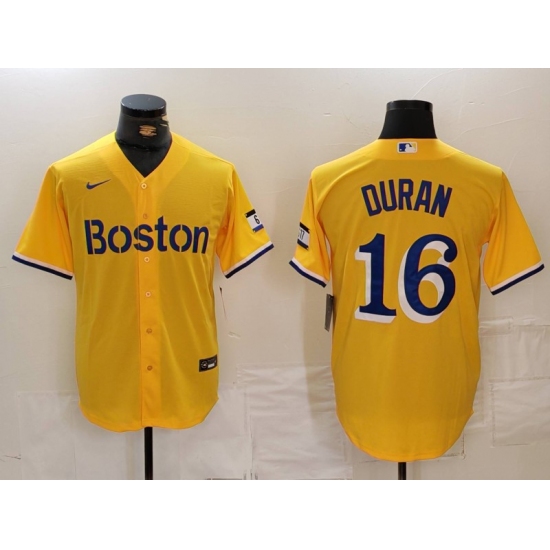 Men's Boston Red Sox #16 Jarren Duran Gold City Connect Stitched Baseball Jersey - Ujersey