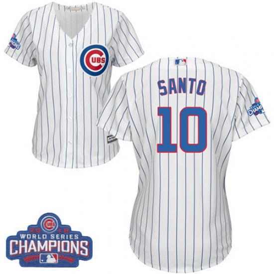Women's Majestic Chicago Cubs #10 Ron Santo Authentic White Home 2016 World Series Champions Cool Base MLB Jersey - Ujersey