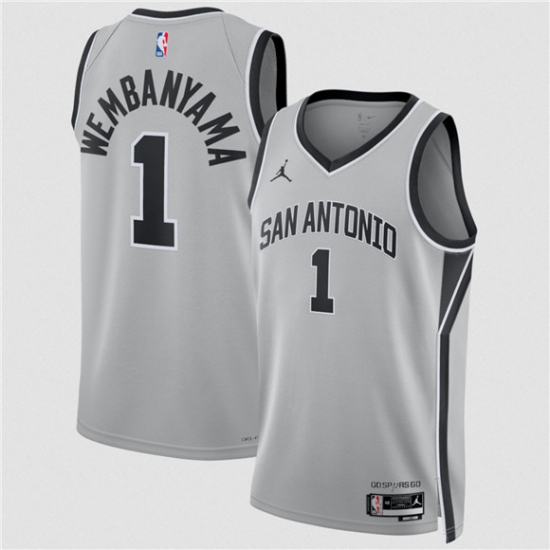 Men's San Antonio Spurs #1 Victor Wembanyama Silver 2025 Statement Edition Stitched Basketball Jersey - Ujersey