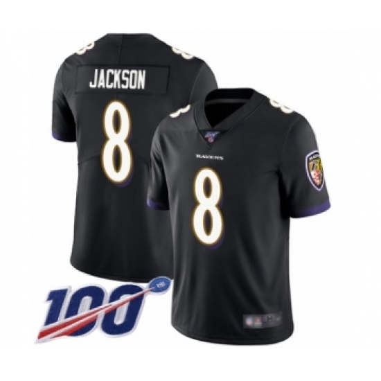 Men's Nike Baltimore Ravens #8 Lamar Jackson Black Alternate Vapor Untouchable Limited Player 100th Season NFL Jersey - Ujersey