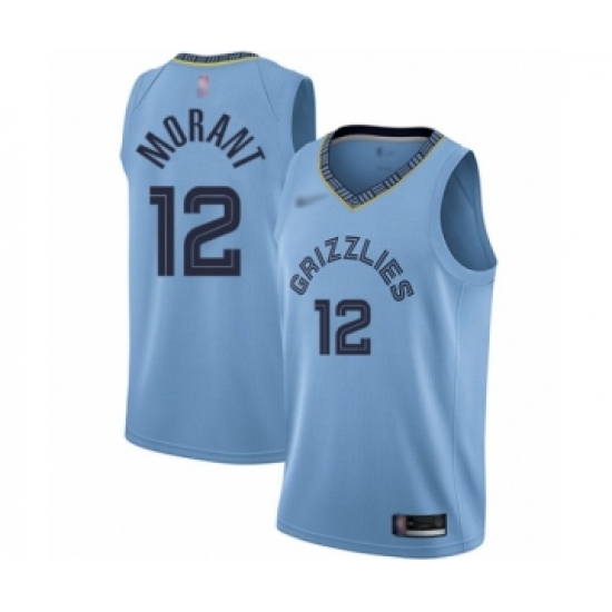 Men's Memphis Grizzlies #12 Ja Morant Authentic Blue Finished Basketball Jersey Statement Edition - Ujersey