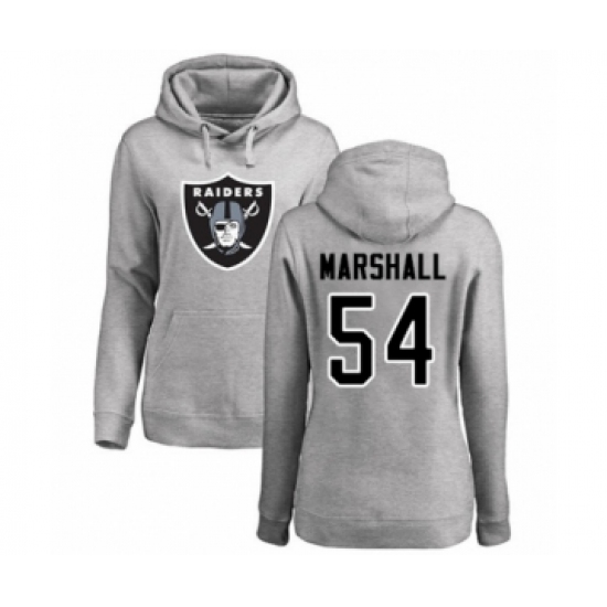 Football Women's Oakland Raiders #54 Brandon Marshall Ash Name & Number Logo Pullover Hoodie - Ujersey