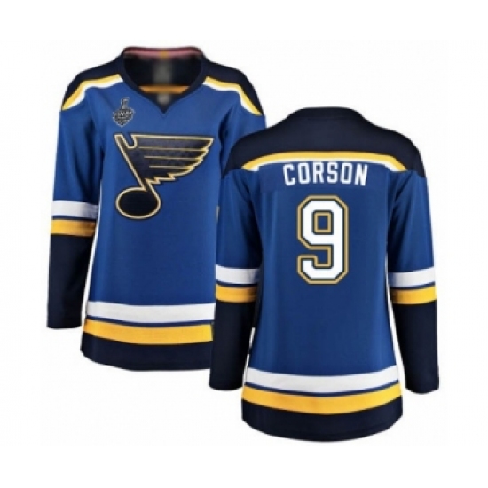 Women's St. Louis Blues #9 Shayne Corson Fanatics Branded Royal Blue Home Breakaway 2019 Stanley Cup Final Bound Hockey Jersey - Ujersey