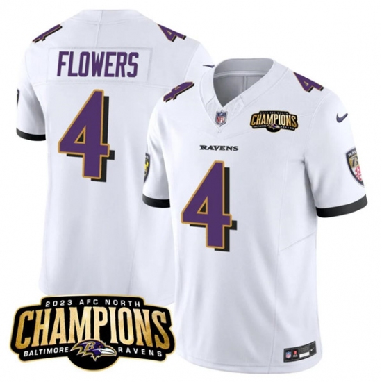 Men's Baltimore Ravens #4 Zay Flowers White 2023 F.U.S.E. AFC North Champions Vapor Limited Football Stitched Jersey - Ujersey