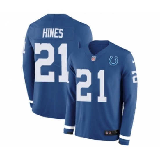 Men's Nike Indianapolis Colts #21 Nyheim Hines Limited Blue Therma Long Sleeve NFL Jersey - Ujersey