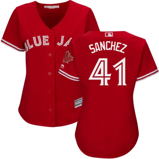 Women's Majestic Toronto Blue Jays #41 Aaron Sanchez Authentic Scarlet Alternate MLB Jersey - Ujersey
