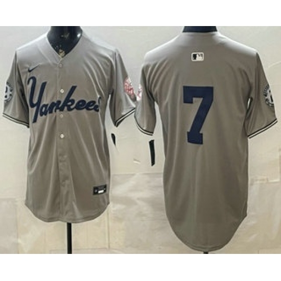Men's New York Yankees #7 Mickey Mantle Grey Without Name Limited Jersey