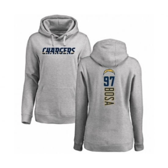 Football Women's Los Angeles Chargers #97 Joey Bosa Ash Backer Pullover Hoodie - Ujersey