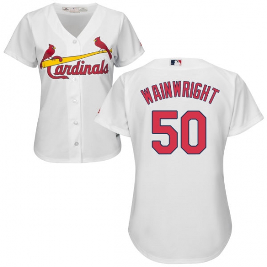 Women's Majestic St. Louis Cardinals #50 Adam Wainwright Replica White Home Cool Base MLB Jersey - Ujersey