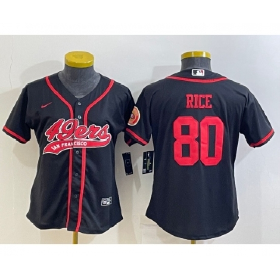 Women's San Francisco 49ers #80 Jerry Rice Black With Patch Cool Base Stitched Baseball Jersey - Ujersey