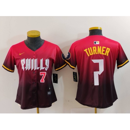 Women's Philadelphia Phillies #7 Trea Turner Number Red 2024 City Connect Limited Jerseys - Ujersey