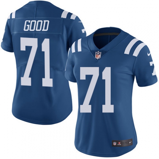 Women's Nike Indianapolis Colts #71 Denzelle Good Limited Royal Blue Rush Vapor Untouchable NFL Jersey - Ujersey
