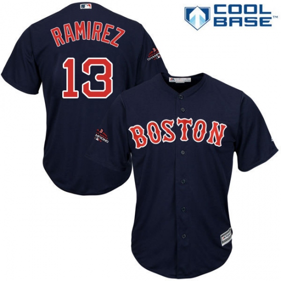 Youth Majestic Boston Red Sox #13 Hanley Ramirez Authentic Navy Blue Alternate Road Cool Base 2018 World Series Champions MLB Jersey - Ujersey