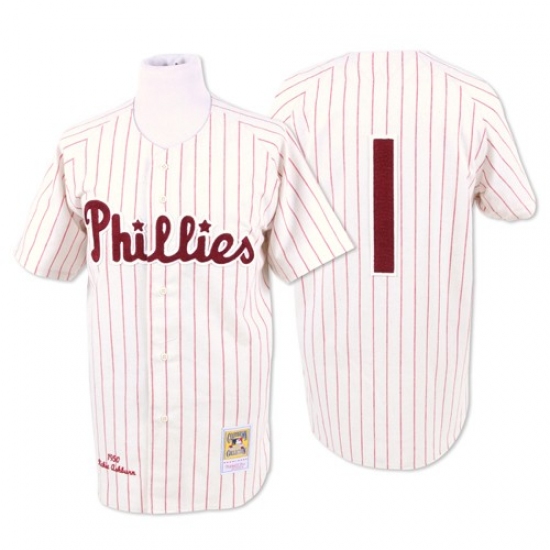 Men's Mitchell and Ness Philadelphia Phillies #1 Richie Ashburn Authentic White/Red Strip Throwback MLB Jersey - Ujersey