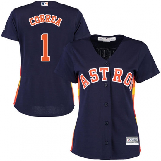 Women's Majestic Houston Astros #1 Carlos Correa Authentic Navy Blue Alternate Cool Base MLB Jersey - Ujersey