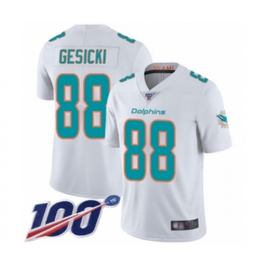 Men's Miami Dolphins #88 Mike Gesicki White Vapor Untouchable Limited Player 100th Season Football Jersey - Ujersey