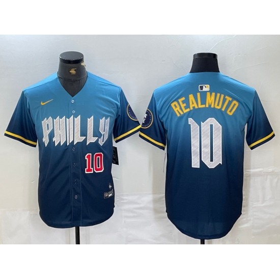 Men's Philadelphia Phillies #10 JT Realmuto Number Blue 2024 City Connect Limited Stitched Jerseys - Ujersey