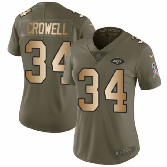 Women's Nike New York Jets #34 Isaiah Crowell Limited Olive/Gold 2017 Salute to Service NFL Jersey - Ujersey