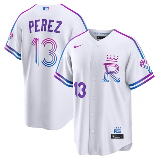 Men's Kansas City Royals #13 Salvador Perez White 2026 City Connect Stadium Stitched Baseball Jersey - Ujersey