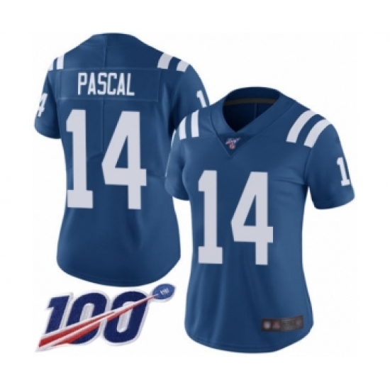 Women's Indianapolis Colts #14 Zach Pascal Royal Blue Team Color Vapor Untouchable Limited Player 100th Season Football Jersey - Ujersey