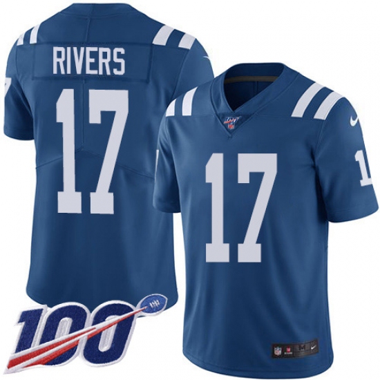 Men's Nike Indianapolis Colts #17 Philip Rivers Royal Blue Stitched NFL Limited Rush 100th Season Jersey - Ujersey