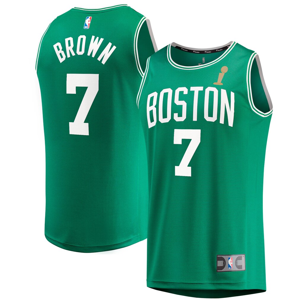 Men's Boston Celtics Jaylen Brown Fanatics Kelly Green 2024 NBA Finals Champions Fast Break Replica Player Jersey - Icon Edition
