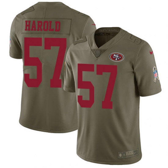 Men's Nike San Francisco 49ers #57 Eli Harold Limited Olive 2017 Salute to Service NFL Jersey - Ujersey