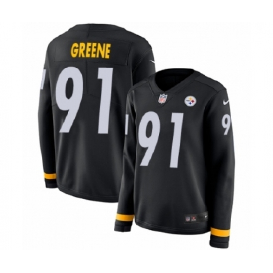 Women's Nike Pittsburgh Steelers #91 Kevin Greene Limited Black Therma Long Sleeve NFL Jersey - Ujersey