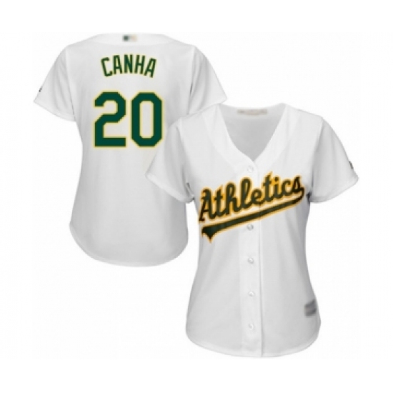 Women's Oakland Athletics #20 Mark Canha Authentic White Home Cool Base Baseball Player Jersey - Ujersey