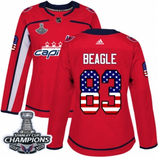 Women's Adidas Washington Capitals #83 Jay Beagle Authentic Red USA Flag Fashion 2018 Stanley Cup Final Champions NHL Jersey - Ujersey