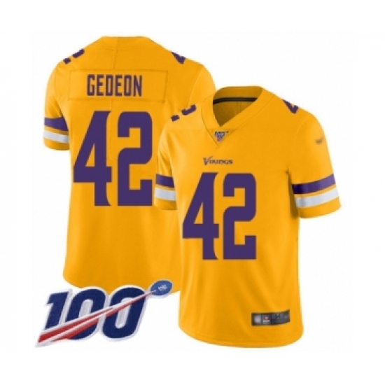 Men's Minnesota Vikings #42 Ben Gedeon Limited Gold Inverted Legend 100th Season Football Jersey - Ujersey
