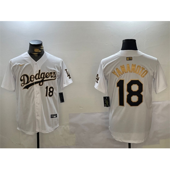 Men's Los Angeles Dodgers #18 Yoshinobu Yamamoto White Gold Home Limited Stitched Baseball Jersey - Ujersey