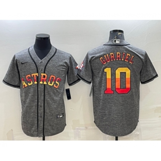 Men's Houston Astros #10 Yuli Gurriel Grey With Patch Cool Base Stitched Baseball Jersey - Ujersey