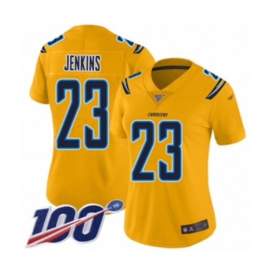 Women's Los Angeles Chargers #23 Rayshawn Jenkins Limited Gold Inverted Legend 100th Season Football Jersey - Ujersey