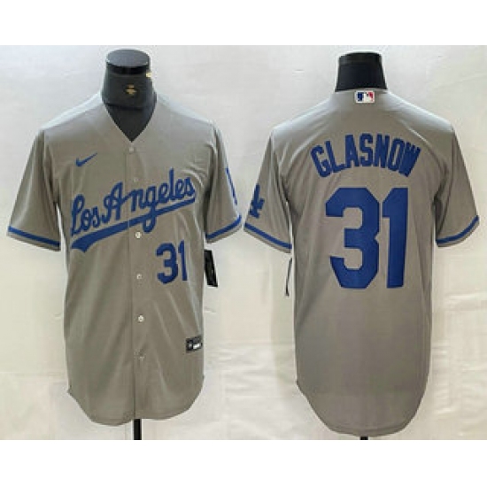 Men's Los Angeles Dodgers #31 Tyler Glasnow Gray Alternate Player Number Team Logo Cool Base Jersey - Ujersey