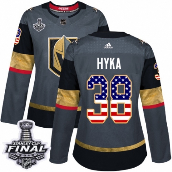 Women's Adidas Vegas Golden Knights #38 Tomas Hyka Authentic Gray USA Flag Fashion 2018 Stanley Cup Final NHL Jersey - Ujersey