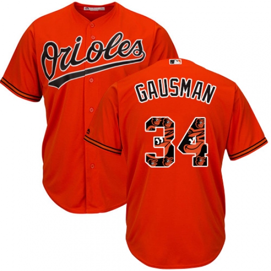 Men's Majestic Baltimore Orioles #34 Kevin Gausman Authentic Orange Team Logo Fashion Cool Base MLB Jersey - Ujersey