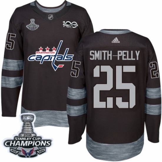 Men's Adidas Washington Capitals #25 Devante Smith-Pelly Authentic Black 1917-2017 100th Anniversary 2018 Stanley Cup Final Champions NHL Jersey - Ujersey