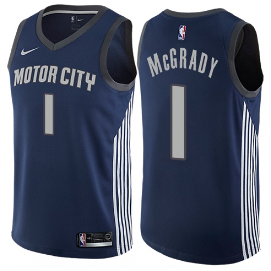 Men's Nike Detroit Pistons #1 Tracy McGrady Authentic Navy Blue NBA Jersey - City Edition - Ujersey