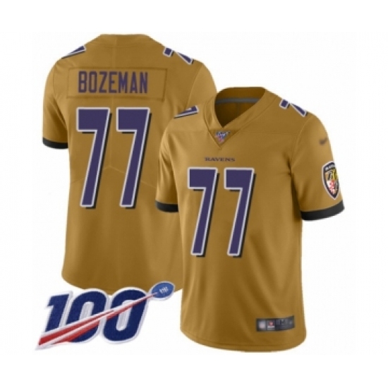 Men's Baltimore Ravens #77 Bradley Bozeman Limited Gold Inverted Legend 100th Season Football Jersey - Ujersey